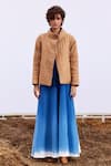 Buy_Kharakapas_Beige Cotton Mul Motif Stand Collar Barn Quilted Jacket _at_Aza_Fashions