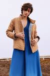 Kharakapas_Beige Cotton Mul Motif Stand Collar Barn Quilted Jacket _Online_at_Aza_Fashions
