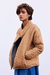 Buy_Kharakapas_Beige Cotton Mul Motif Stand Collar Barn Quilted Jacket _Online_at_Aza_Fashions