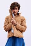 Shop_Kharakapas_Beige Cotton Mul Motif Stand Collar Barn Quilted Jacket _Online_at_Aza_Fashions