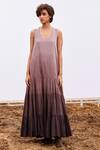 Buy_Kharakapas_Purple Cotton Mul Ombre V Neck Currant Tiered Maxi Dress _at_Aza_Fashions