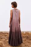 Shop_Kharakapas_Purple Cotton Mul Ombre V Neck Currant Tiered Maxi Dress _at_Aza_Fashions