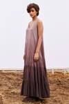 Kharakapas_Purple Cotton Mul Ombre V Neck Currant Tiered Maxi Dress _Online_at_Aza_Fashions