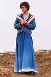 Buy_Kharakapas_Blue Cotton Herringbone Shawl Collar Cyan Quilted Jacket _at_Aza_Fashions