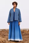 Shop_Kharakapas_Blue Cotton Herringbone Shawl Collar Cyan Quilted Jacket _at_Aza_Fashions