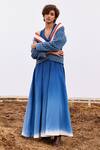 Buy_Kharakapas_Blue Cotton Herringbone Shawl Collar Cyan Quilted Jacket _Online_at_Aza_Fashions