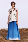 Buy_Kharakapas_Off White Denim Asymmetric Hazel Print Quilted Jacket _at_Aza_Fashions