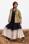 Buy_Kharakapas_Green Cotton Embroidery Shawl Neck Floral Block Print Jacket _Online_at_Aza_Fashions