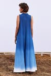 Shop_Kharakapas_Blue Handloom Cotton Plain V Neck Marine Jumpsuit _at_Aza_Fashions