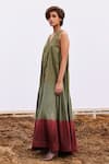 Kharakapas_Green Cotton Mul Plain V Neck Sage Jumpsuit _Online_at_Aza_Fashions