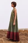Buy_Kharakapas_Green Cotton Mul Plain V Neck Sage Jumpsuit _Online_at_Aza_Fashions