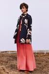 Buy_Kharakapas_Black Cotton Mul Print Arum Lily Mandarin Collar Ash Quilted Jacket _at_Aza_Fashions