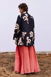 Shop_Kharakapas_Black Cotton Mul Print Arum Lily Mandarin Collar Ash Quilted Jacket _at_Aza_Fashions