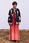 Kharakapas_Black Cotton Mul Print Arum Lily Mandarin Collar Ash Quilted Jacket _Online_at_Aza_Fashions