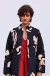 Buy_Kharakapas_Black Cotton Mul Print Arum Lily Mandarin Collar Ash Quilted Jacket _Online_at_Aza_Fashions