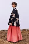 Shop_Kharakapas_Black Cotton Mul Print Arum Lily Mandarin Collar Ash Quilted Jacket _Online_at_Aza_Fashions