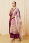 Shop_Samyukta Singhania_Purple Kurta Liva Floral Notched Straight Set _Online_at_Aza_Fashions