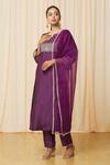 Shop_Samyukta Singhania_Purple Polyester, Net Sequins, Beads Split Straight Floral Pattern Kurta Set_Online_at_Aza_Fashions