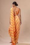 Pink City By Sarika_Orange Silk Tassels, Embroidery V-neck Leheriya Pre-draped Saree With Blouse _Online_at_Aza_Fashions