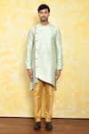 Buy_Arihant Rai Sinha_Green Kurta Jacquard Asymmetric And Churidar Set _Online_at_Aza_Fashions