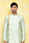 Arihant Rai Sinha_Green Kurta Jacquard Asymmetric And Dhoti Pant Set _at_Aza_Fashions