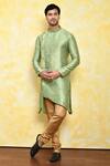 Buy_Arihant Rai Sinha_Green Kurta Jacquard Asymmetric Floral Pattern And Churidar Set _at_Aza_Fashions