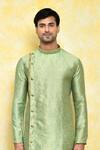 Buy_Arihant Rai Sinha_Green Kurta Jacquard Asymmetric Floral Pattern And Churidar Set _Online_at_Aza_Fashions