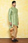 Arihant Rai Sinha_Green Kurta Jacquard Asymmetric Floral Pattern And Dhoti Pant Set _at_Aza_Fashions