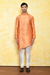 Buy_Arihant Rai Sinha_Orange Jacquard Asymmetric Kurta_at_Aza_Fashions