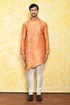 Buy_Arihant Rai Sinha_Orange Jacquard Asymmetric Kurta _at_Aza_Fashions