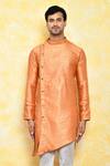 Arihant Rai Sinha_Orange Jacquard Asymmetric Kurta_Online_at_Aza_Fashions