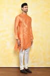 Shop_Arihant Rai Sinha_Orange Jacquard Asymmetric Kurta_Online_at_Aza_Fashions