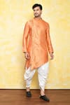 Buy_Arihant Rai Sinha_Orange Kurta Jacquard Asymmetric And Dhoti Pant Set _at_Aza_Fashions