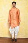 Buy_Arihant Rai Sinha_Orange Kurta Jacquard Asymmetric And Dhoti Pant Set _Online_at_Aza_Fashions