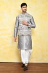 Buy_Arihant Rai Sinha_Grey Kurta Georgette Embroidered Motif Bundi Dhoti Pant Set _at_Aza_Fashions