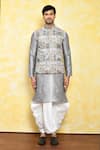 Arihant Rai Sinha_Grey Kurta Georgette Embroidered Motif Bundi Dhoti Pant Set _Online_at_Aza_Fashions