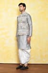 Buy_Arihant Rai Sinha_Grey Kurta Georgette Embroidered Motif Bundi Dhoti Pant Set _Online_at_Aza_Fashions