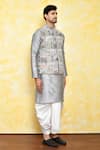 Shop_Arihant Rai Sinha_Grey Kurta Georgette Embroidered Motif Bundi Dhoti Pant Set _Online_at_Aza_Fashions