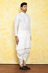 Shop_Arihant Rai Sinha_White Kurta Poly Cotton Leaf Motifs Pattern And Dhoti Pant Set_Online_at_Aza_Fashions
