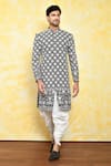 Buy_Arihant Rai Sinha_Black Kurta Dupion Art Silk Printed Floral And Dhoti Pant Set _at_Aza_Fashions