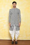 Buy_Arihant Rai Sinha_Black Kurta Dupion Art Silk Printed Floral And Dhoti Pant Set _Online_at_Aza_Fashions