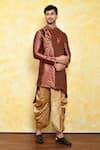 Buy_Arihant Rai Sinha_Red Kurta Jacquard Printed Floral Pattern And Dhoti Pant Set _at_Aza_Fashions