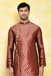 Shop_Arihant Rai Sinha_Red Kurta Jacquard Printed Floral Pattern And Dhoti Pant Set _Online_at_Aza_Fashions