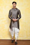 Buy_Arihant Rai Sinha_Blue Kurta Jacquard Printed Floral Motifs And Dhoti Pant Set _at_Aza_Fashions