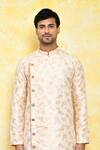 Shop_Arihant Rai Sinha_Peach Kurta Jacquard Printed Floral Work And Churidar Set _Online_at_Aza_Fashions