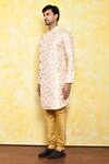 Arihant Rai Sinha_Peach Kurta Jacquard Printed Floral Work And Churidar Set _at_Aza_Fashions