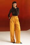 Buy_ZWAAN_Yellow Satin Plain Ela Pant  _at_Aza_Fashions