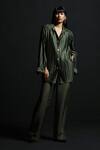 Buy_ZWAAN_Green Satin Organza Woven And Textured Pleated Zade Shirt & Pant Set  _at_Aza_Fashions