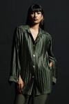 Buy_ZWAAN_Green Satin Organza Woven And Textured Pleated Zade Shirt & Pant Set  _Online_at_Aza_Fashions