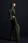 Shop_ZWAAN_Green Satin Organza Woven And Textured Pleated Zade Shirt & Pant Set  _Online_at_Aza_Fashions